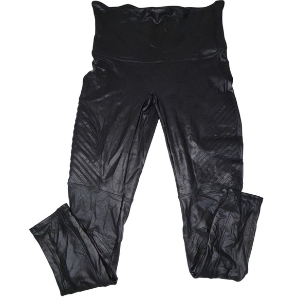 SPANX Pants - SPANX Faux Leather Moto Leggings Womens L Black High Rise 20136R Ribbed